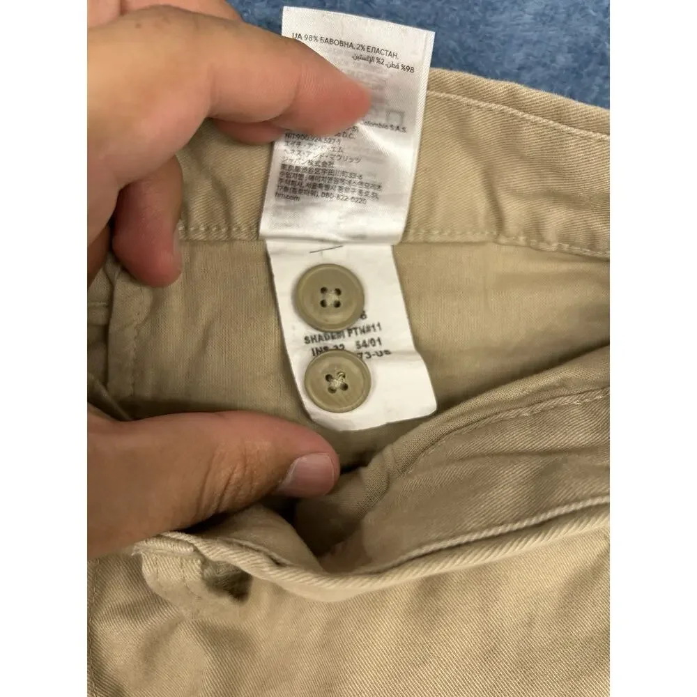 H&M L.O.G.G Mens 32x26 Skinny Fit Stretch Cuffed Chino Pants Brown